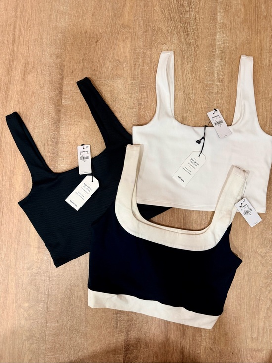 Express Tops - Express Women's Ribbed & Colorblock Crop Tops - Black, White, Cream